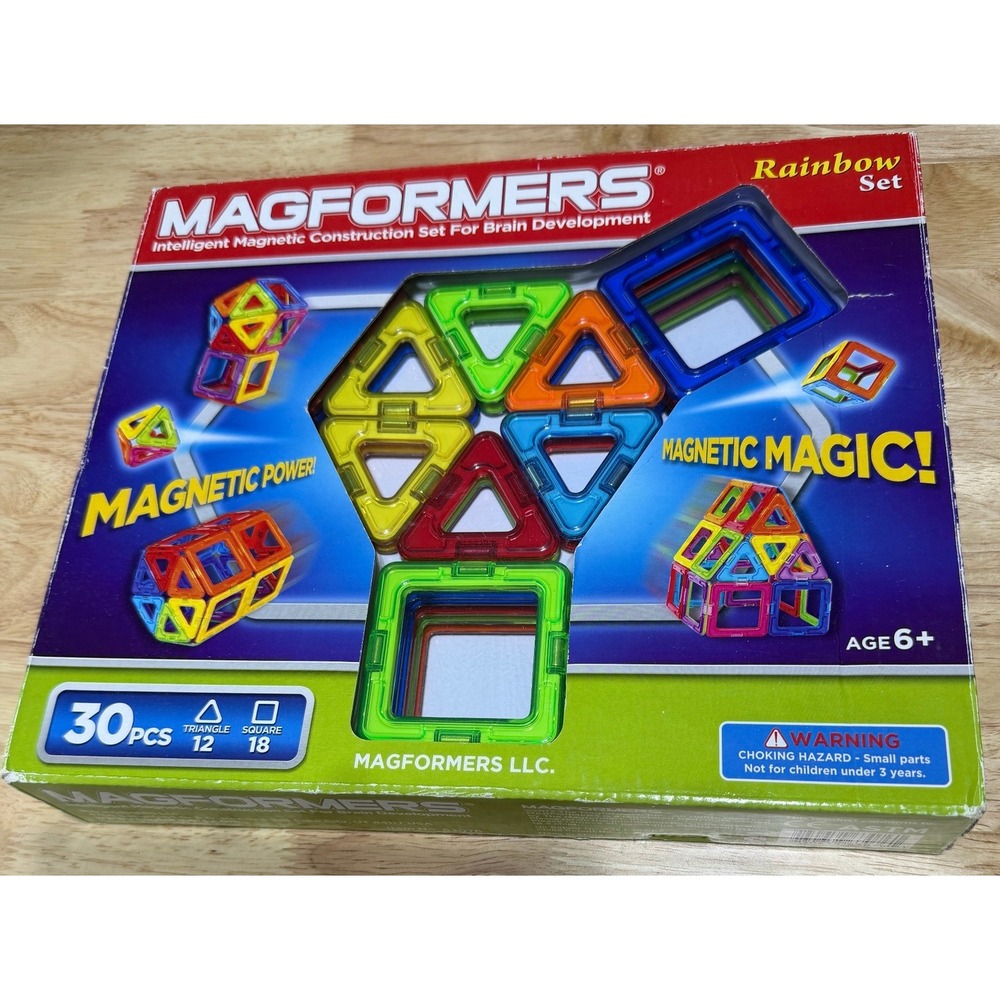 MAGFORMERS Rainbow Set 30 Piece Magnetic Building Blocks Open Box Complete